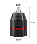 Front view of Self Tightening Keyless Drill Chuck 1/2 Inch 20UNF Quick Change For Milwaukee M18 Drills And Impact Drivers, 1.5 To 13 mm Clamping Range