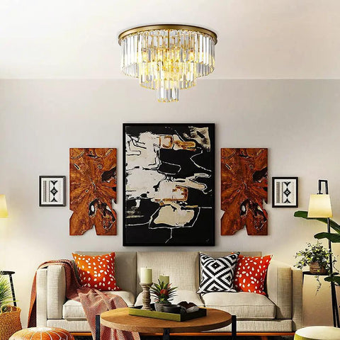 Dope Modern Crystal Chandelier Lighting Fixture With K9 Crystals Round Pendant Ceiling Light For Living Room, Chrome Finish
