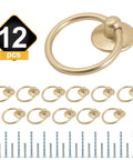 Champagne Gold Drop Ring Drawer Pulls Set Of 12 For Cabinets And Dressers with screws shown in packaging layout