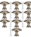 Retro Zinc Alloy Cabinet Pull Handles Set, 10 Pack, 17x10x9, Antique Brass Finish, knob design with screws, arranged in grid