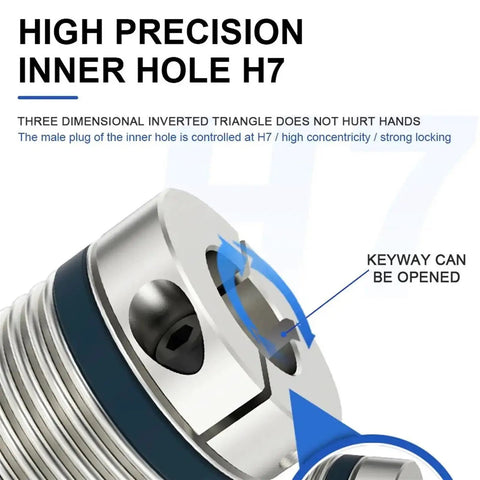 High Elasticity Flexible Shaft Coupling Bellows Motor Joiner For 3D Printer And CNC Machine Build Aluminum Universal Joint LB Series D25 inner hole detail showing H7 precision with three dimensional design.
