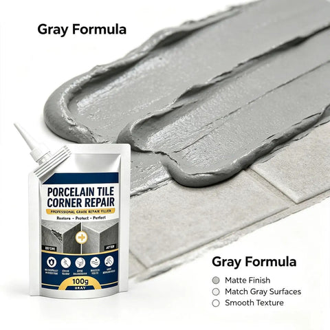 Nails Your Tile Repair Game Waterproof Stone Corner Filler Gray Crack Compound Bathroom Counter Edges Seals Cracks Chips Durable Masonry Patch Easy Apply 1 Piece, 100g gray filler in smooth application.