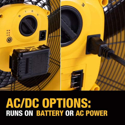 Beefy Industrial High Velocity Floor Fan With AC DC Dual Power, 18 Inch Barrel showing AC and DC power options