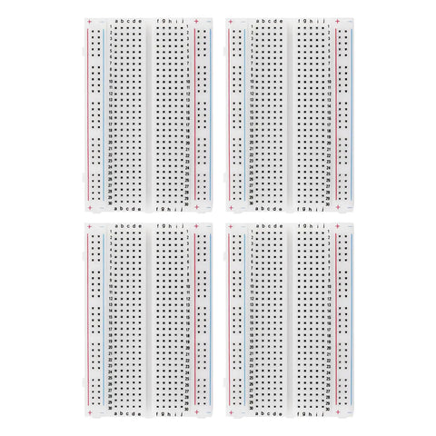 Four Pack 400 Point Solderless Breadboard For DIY Electronics Projects With Dual Power Rails White ABS Case Great For Jumper Wires Kits