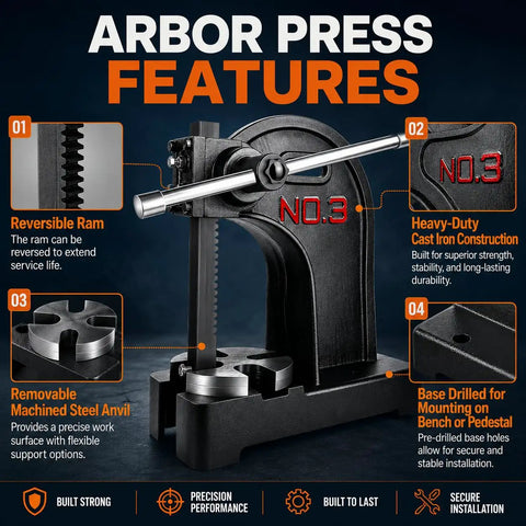 Badass Heavy Duty 3 Ton Arbor Press Featuring A Comfortable Hand Crank And Secure Ratchet Action For Swift Bench Stamping Bending And General Hardware Fixes