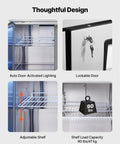 Interior view of Tough 72 Inch Wide Commercial Undercounter Freezer With Triple Locking Doors And Smooth Rolling Casters detailing adjustable shelves and lockable door.