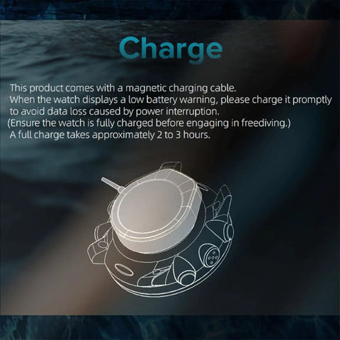 Diagram of Scuba Diving Computer Watch With 100M Water Resistance LED Backlight highlighting charging mechanism.
