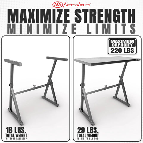 Two In One Adjustable Keyboard Stand And DJ Desk With Removable 36 Inch By 19.4 Inch Steel Tabletop, max weight 220 lbs