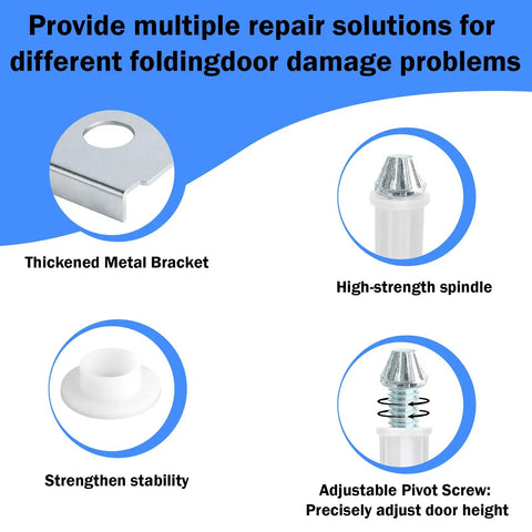 Infographic of Boss Bifold Door Repair Kit For One And Three Eighths Inch Wood Bifold Closet Doors includes parts close-up