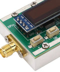 Close-up of Pro Grade Programmable RF Attenuator 0 To 31 dB In 1 dB Steps For 1 MHz To 3.8 GHz With PC Control, CNC aluminum shell.