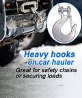 One Quarter Inch Safety Chain Hooks With Clevis Slip Hook And Safety Latch, Grade 70 Forged Steel attached to car hauler