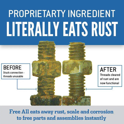 Deep Penetrating Rust Remover Oil With 11oz Precision Straw That Loosens Rusted Bolts Nuts Pipes And Locks Industrial Grade Silicone Free Formula Safe On Paint And Plastics before and after rusted bolt threads