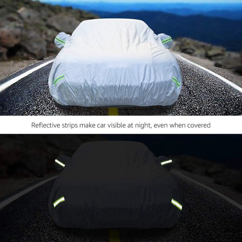 Weatherproof Car Cover for Sedans Up To 200 Inches With Door Zipper, UV And Snow Protection, reflective strips