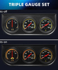 Dope 2 Inch 52mm Triple Gauge Kit For Car Dash Mount, oil pressure, water temperature, ammeter display, lights off and on