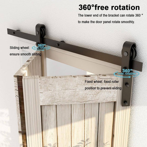 52 Inch Bi Folding Sliding Barn Door Hardware Kit For Two Doors With J Shape Hangers Fits 46 Inch Door Opening Smooth Quiet Operation Easy To Install No Door Panel Included Durable Steel Track System For Small Spaces image showing installation and rotation mechanism