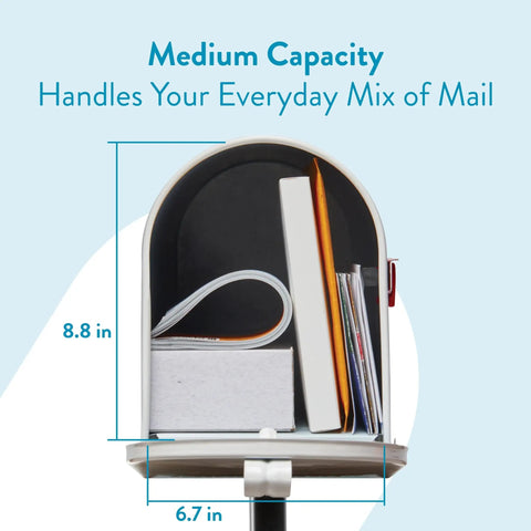 Weather Resistant Steel Mailbox With Post For Outside Use White Medium Curbside Style Built For Rain Snow And Sun open view