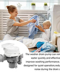 Upgraded AHA75673404 Washer Drain Pump Assembly for LG Washing Machine Replacement, Drop In Fit for WT7800CV WT7100CW WT7060CW WT7300CV WT7800CW WT7900HBA WT7150CW, Beefed Up Durable High Performance Pump, white LG washer drain pump shown with laundry scene