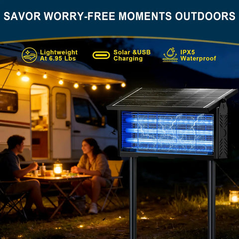 Solar USB C Bug Zapper Outdoor Mosquito Trap With 9600mAh Battery 365 To 395 Nanometers UV Light by campsite