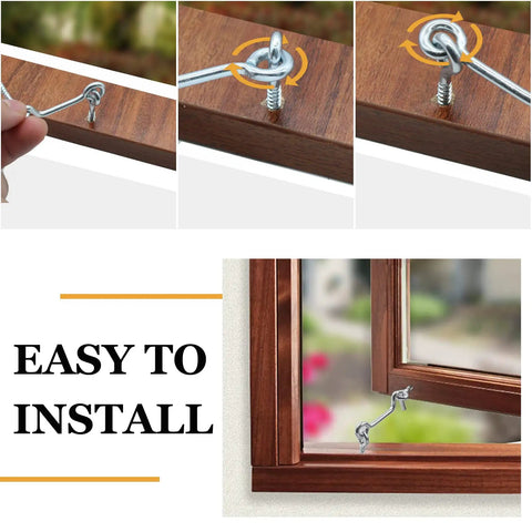 Badass Heavy Duty Two Inch Swivel Eye Latch Set Of 8 Secures Exterior Garden Gates Wood Doors and Fences With Rust Proof Black Mounts Fastened Tight For Tough All Season Use installation steps shown on wooden frame.
