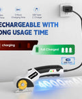 GlimHirVox Electric Box Cutter For Cardboard With Safety Lock And Led Light Cordless Scissors charging with USB Type-C connection.