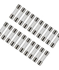 Fast-Blow Glass Fuses 5x20mm 5A 125V Pack Of 20 in rows over white background