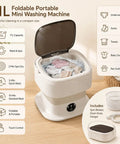 Slick And Dependable Portable Washing Machine With 11L Capacity showing wash cycle with baby clothes and socks inside.