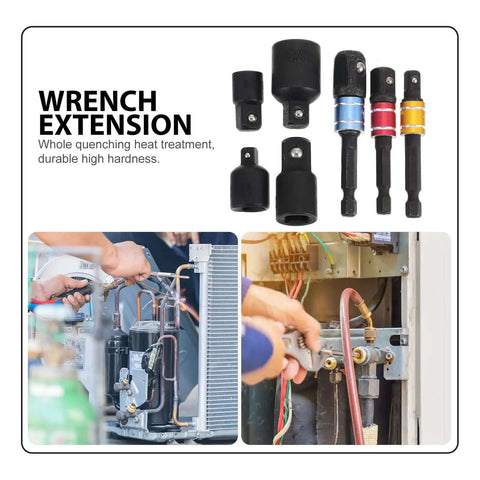 Heavy Duty Steel Socket Adapter Kit Ratcheting Drill Conversion Tool Locking Pin Rings For Mechanics Expanding Sockets Securely To Crush Tight Stubborn Jobs In Style, steel wrench extension set for HVAC repair