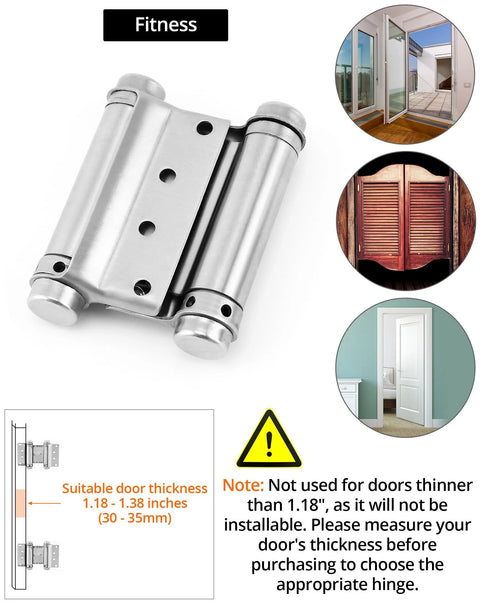 Front view of QWORK 4-pack heavy-duty cafe saloon door hinges, 3-inch stainless steel self-closing, double-acting