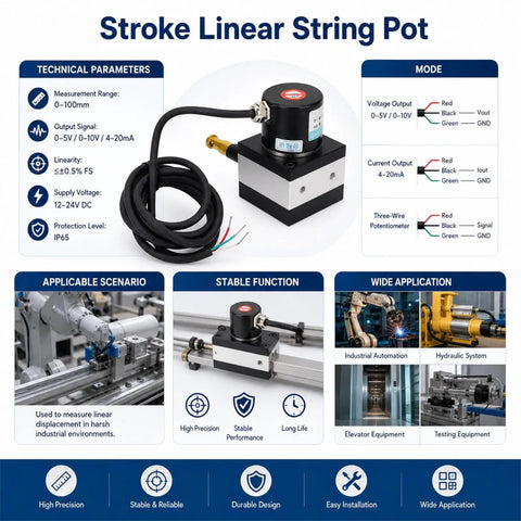 Stroke Linear String Pot Encoder Sensor For Draw Wire Systems overview with features, applications, and technical details