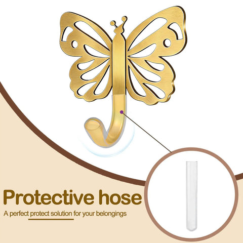 Butterfly Design Heavy Duty Wall Hooks Set For Towel Robe Coat And Keys Gold Brushed Finish single hook detail