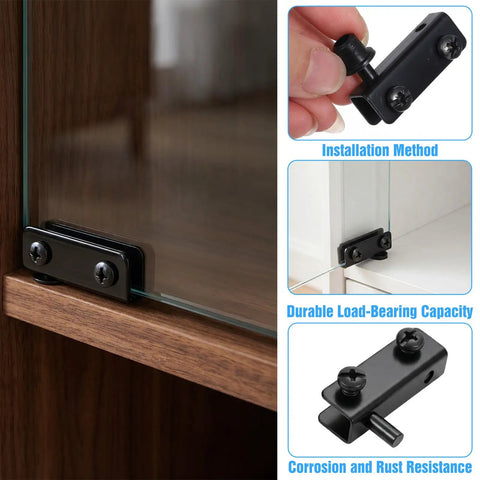 Heavy Duty Glass Door Hinge Sets With Rust Resistant Heavy Gauge Iron, Smooth Pivot Hardware For Cabinets And Shelves, showing installation method.