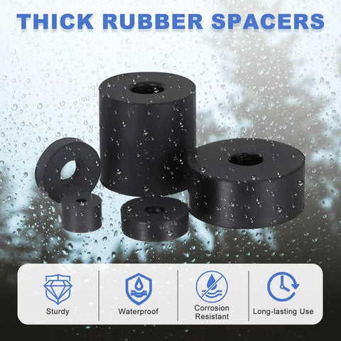 Tough As Nails Five Pack Round Rubber Spacers Anti Vibration Bushings, thick black rubber pads with center holes for stable mounting.