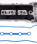Valve cover and blue silicone gasket front view; 2-piece automotive gasket kit