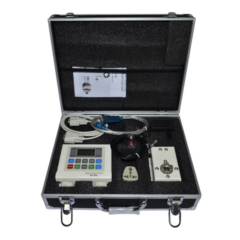Split Body Digital Torque Tester SP-50 Dope Quick Read Torque Gauge For Screws And Wrenches High Accuracy Torque Measurement Tool For DIY And Pros One Color Finish Built Tough For Any Fastener Job. Open case with SP-50 unit and cables