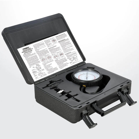 PESIKO 6-piece vacuum and pressure gauge kit in black hard case with dial gauge and instruction sheet