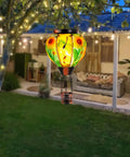 Hot Air Balloon Solar Lantern for Outdoor Use, dragonfly inspired glass hanging light in garden, warm glow at night