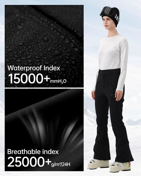 Women's Slim Fit Ski Pants With Fleece Lined Soft Shell That Is Insulated Waterproof And Windproof Warm For Snowboarding And Skiing In Black X Small