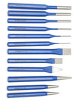 Professional Heavy Duty 12 Piece Chisel Punch Kit Perfect For Metalworking Wood Carving And Construction Projects Made With High Quality Chrome Vanadium Steel Blue Plastic Storage Box Included, 12 blue steel punches