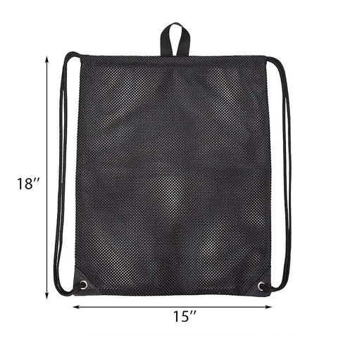 Heavy Duty Mesh Drawstring Gear Bag For Beach, Pool, And Gym Sports Equipment, Ventilated Lightweight Storage Sack, 18x15" black mesh