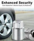 Lock Your Ride Anti Theft Wheel Lock Lug Nut Set With Key Cone Seat Chrome M12x1.5 next to a car wheel for Honda Civic Accord CRV
