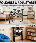 Electric Drum Set With Quiet Mesh Pads Cymbals Sticks Headphones USB MIDI Kick Pedal Over 195 Dope Sounds adjustable setup