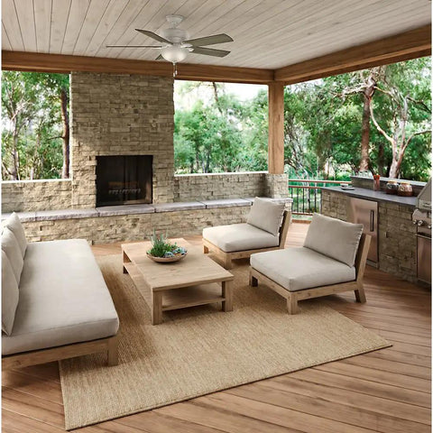 Outdoor porch with Matheston Indoor Outdoor Ceiling Fan With Light And Pull Chain Control, Ultra Quiet Whisper Wind Motor