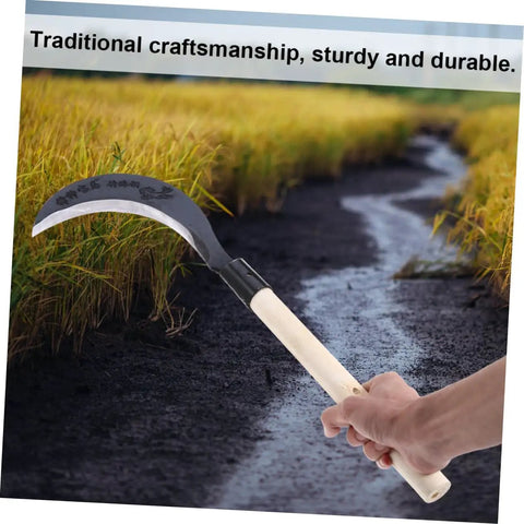 Person holding a Manganese Steel Long Handle Scythe For Weeding And Lawn Care Tough As Nails Heavy Duty Garden Tool