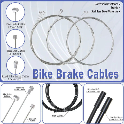 Universal Bike Brake Cable Kit With Housing And Shifter Cables, stainless steel wires and caps for mountain and road bikes