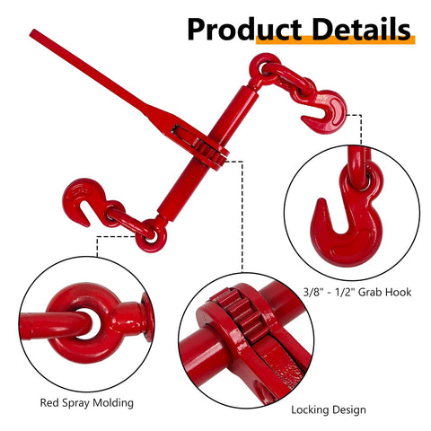 Heavy Duty Ratchet Binders Three Eighths To One Half Inch Four Pack Nine Thousand Two Hundred Fifteen Lbs Working Load G70 Hooks