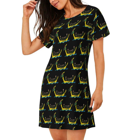 Dragon Boat Racing Nightgown For Women Short Sleeve Sleep Shirt Soft Casual Nightdress Cozy Lounge Sleepwear Medium