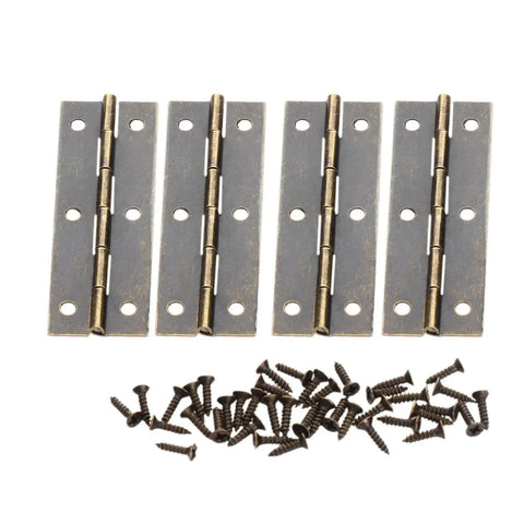 Old School Antique Bronze Wood Box Hinge Set For Small Cabinets And Drawer Doors, 4 pieces with screws, rustic retro style
