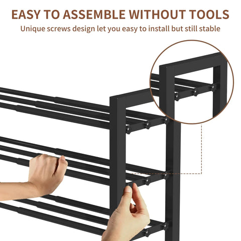 Heavy Duty Metal Shoe Rack With Expandable Design And Rock Solid Three Tube Structure For Maximum Closet Storage That Holds Way More Shoes Without Sagging