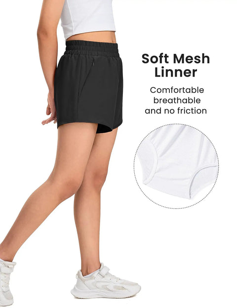 Girls Athletic Shorts With Liner Quick Dry Running Soccer Shorts With Zip Pockets For Kids Active Sports Volleyball 11 to 12 Years