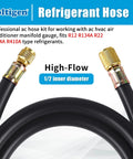 Boltigen high-flow refrigerant hose, 1/2 in ID, black hose with brass 3/8–1/4 flare fittings, 6 ft length